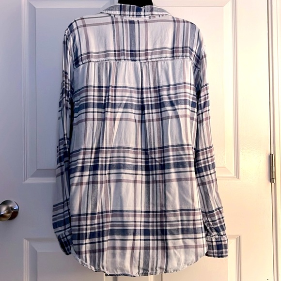 SO 🌲 BLUE/PURPLE PLAID COTTON BLEND LONG SLEEVE LACE-UP TUNIC TOP Women’s XXL - Picture 4 of 9